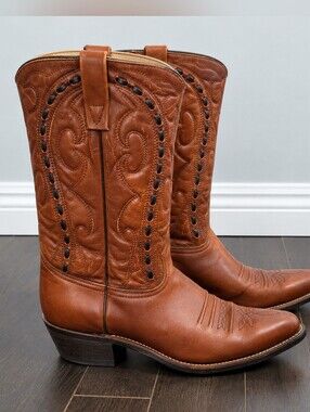 DURANGO Men's Brown Western Leather Cowboy Boots 9-9.5 Vtg-inspired Embroidered